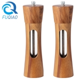 Home Restaurant Hotel Wood Salt and Pepper Mill Set with Visible Window 