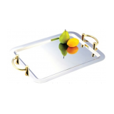 Nice Polished Stainless Steel Oblong Tray with Gold Handles